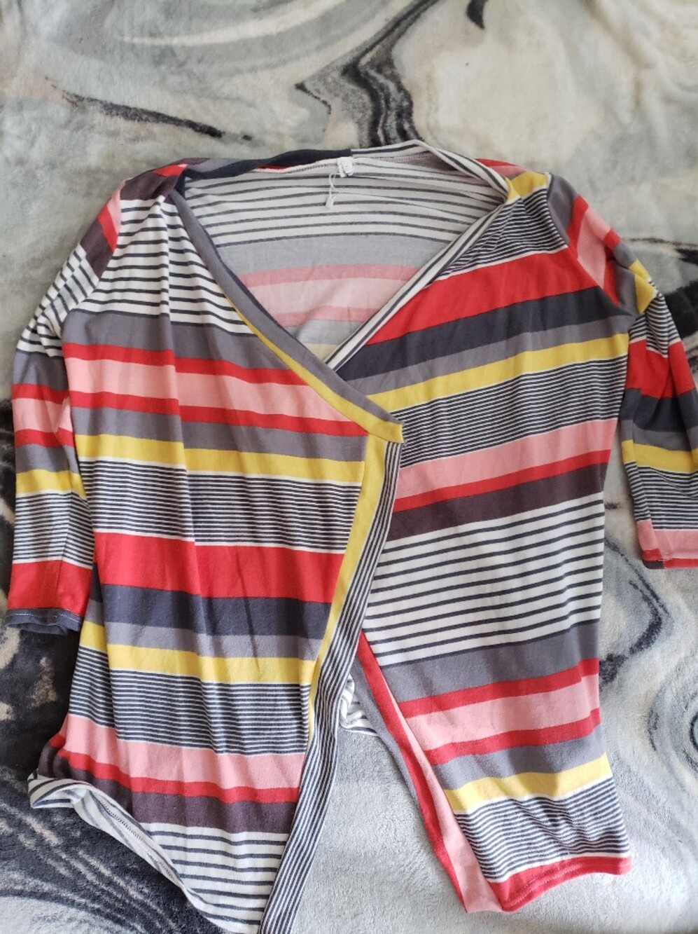 Myobe Striped Women’s Vneck Red Yellow & Gray Wrap Style Sweater XL/XXL
